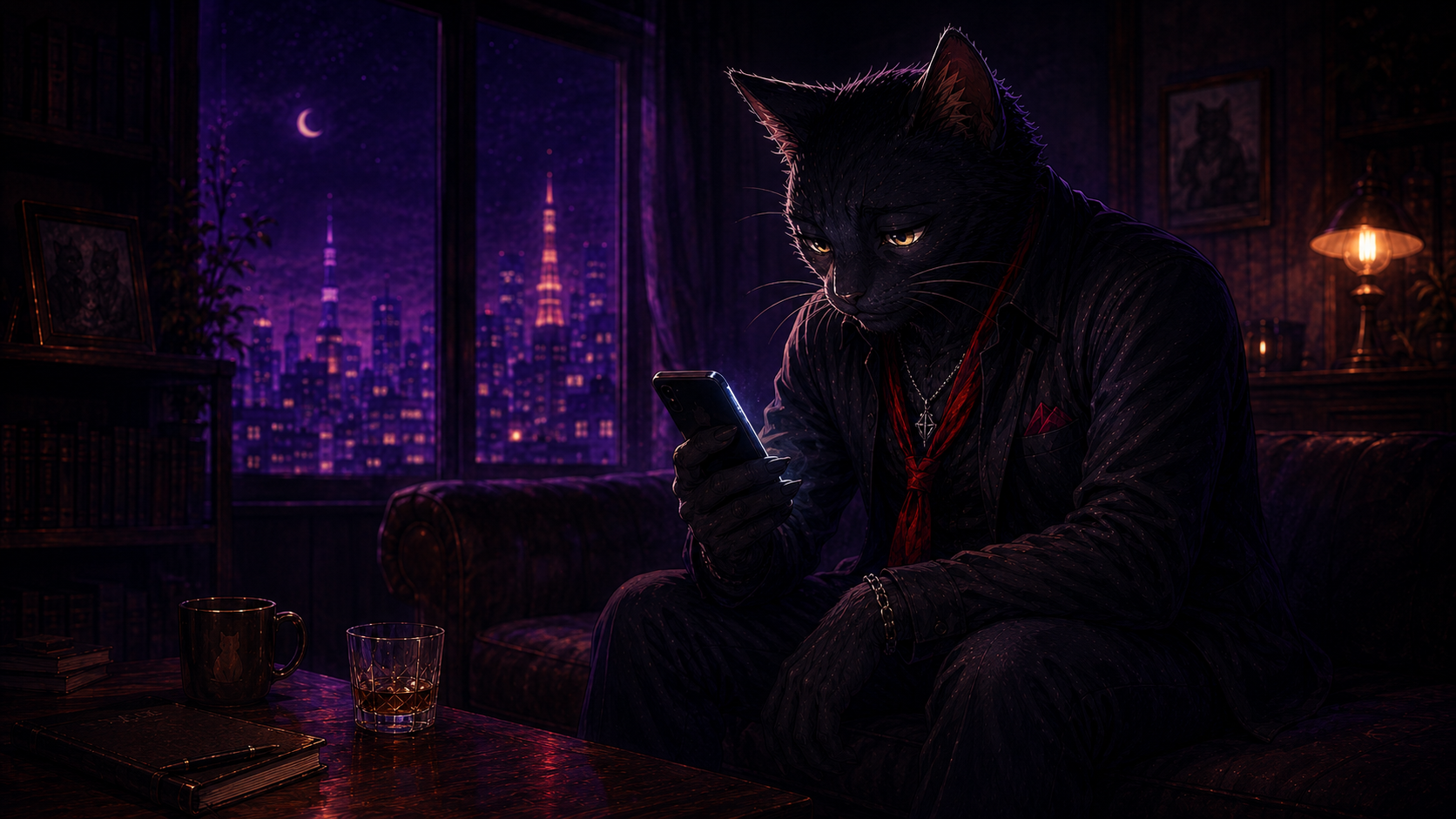 深夜にスマホを見る男性