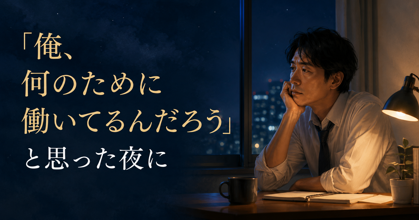 深夜のオフィスビルとひとつだけ灯る窓